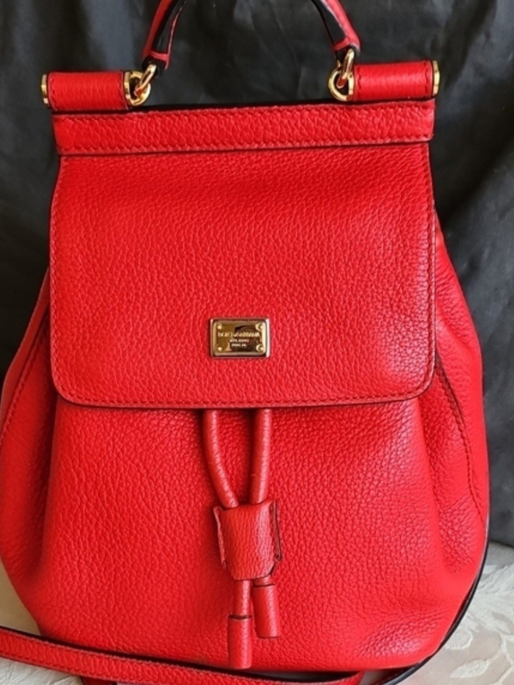 Dolce & Gabbana Red Calf Leather Mini Miss Sicily Backpack with Gold Hardware